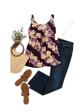 TOMMY BAHAMA Sz S | Purple Floral Tank Top w/ Front Ties